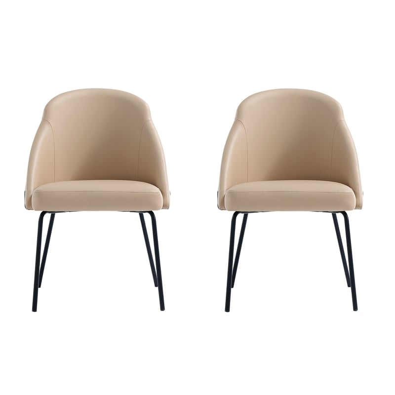 Gracie Tan and Black Leatherette Dining Chair with Steel Legs - Set of 2