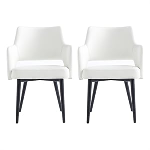 Tremont White Leatherette Dining Arm Chair with Metal Legs - Set of 2
