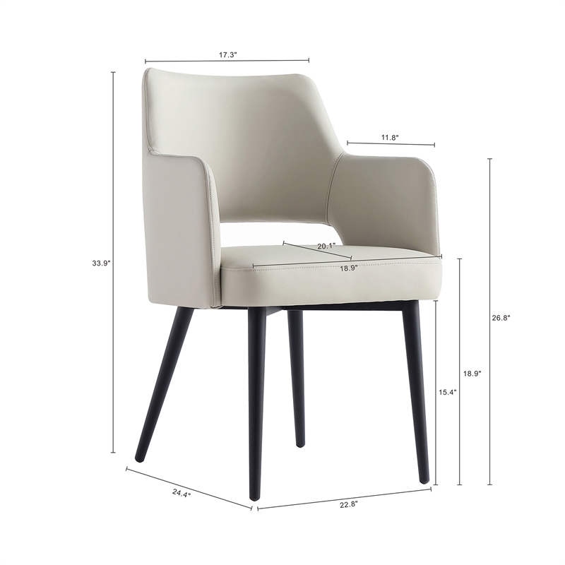 Tremont Stone Leatherette Dining Arm Chair with Metal Legs - Set of 2