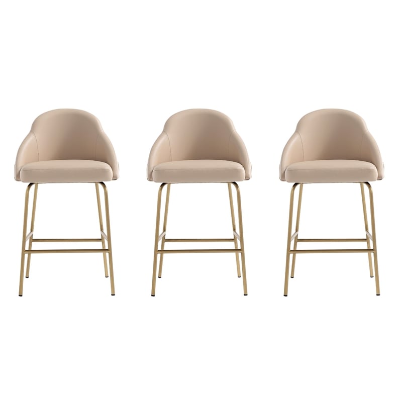Gracie Tan and Gold Leatherette Counter Stool  with Steel Legs - Set of 3