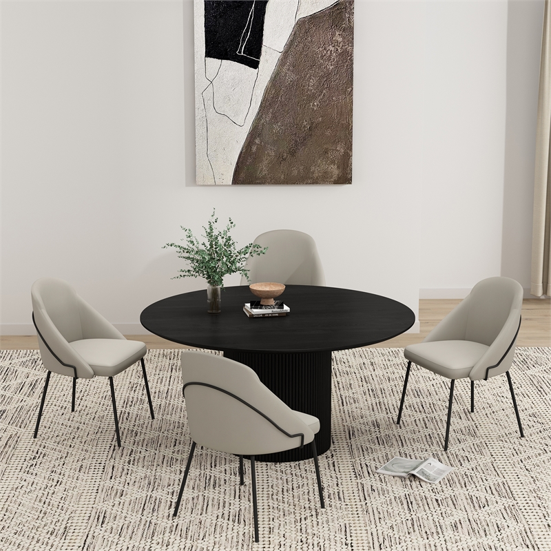 Gracie Stone and Black Leatherette Dining Chair with Steel Legs - Set of 4