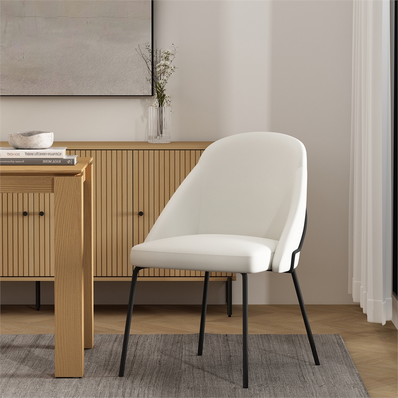 Gracie White and Black Leatherette Dining Chair with Steel Legs