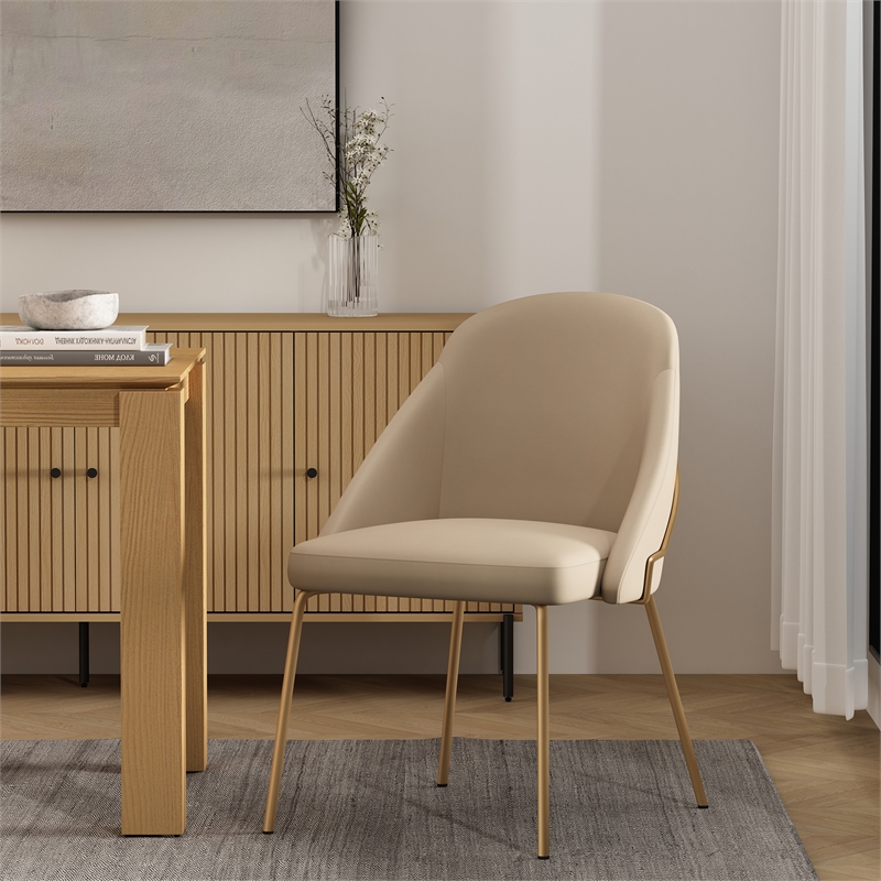 Gracie Tan and Gold Leatherette Dining Chair with Steel Legs
