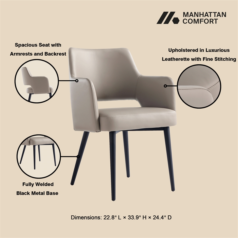 Tremont Taupe Leatherette Dining Arm Chair with Metal Legs