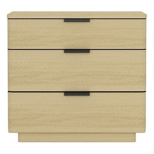 Payton Modern Nightstand with 3 Drawers in Natural Oak and Black