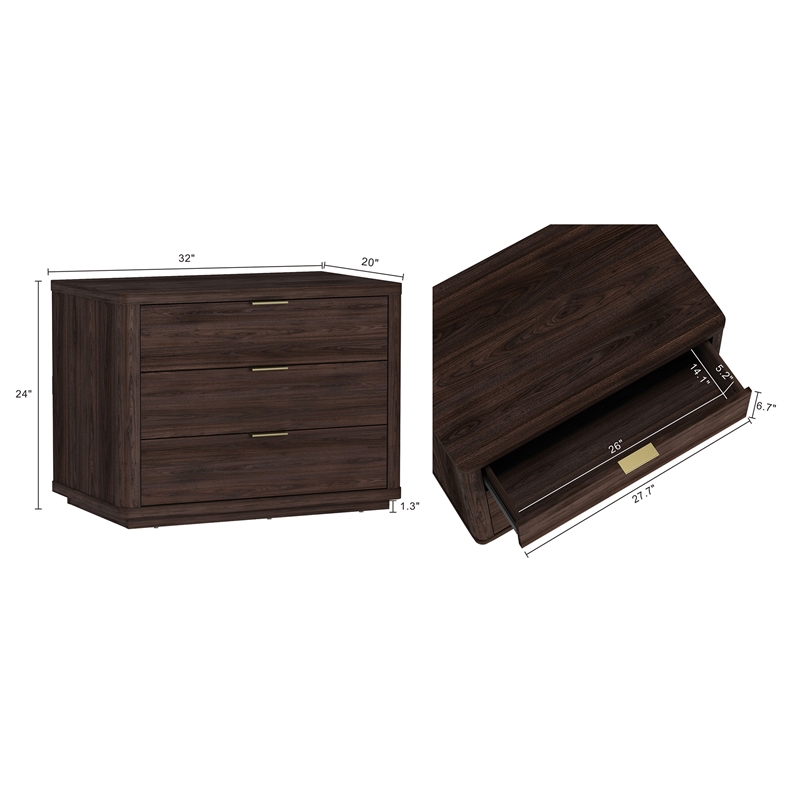Evelyn Modern 32 Nightstand 4.0 with 3 Full Extension Drawers in Brown