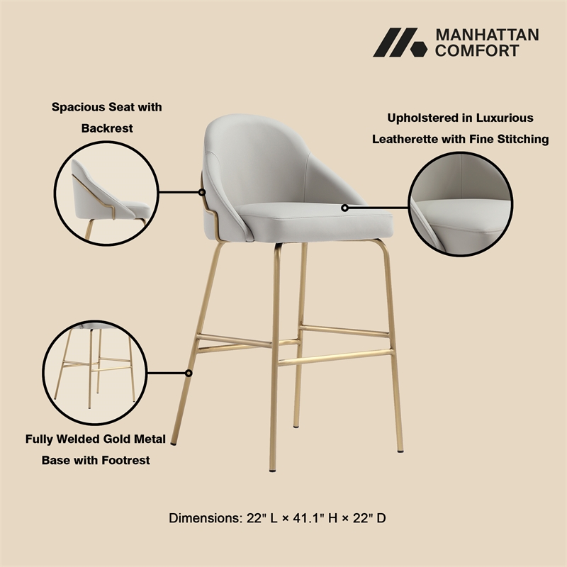 Gracie Stone and Gold Leatherette Barstool with Steel Legs - Set of 2