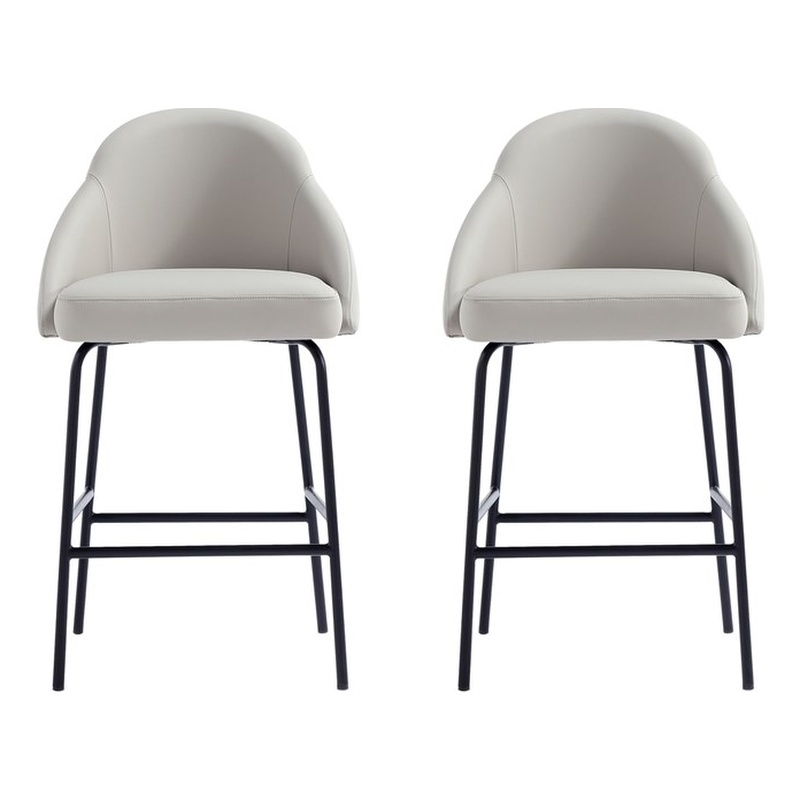 Gracie Stone and Black Leatherette Counter Stool  with Steel Legs - Set of 2