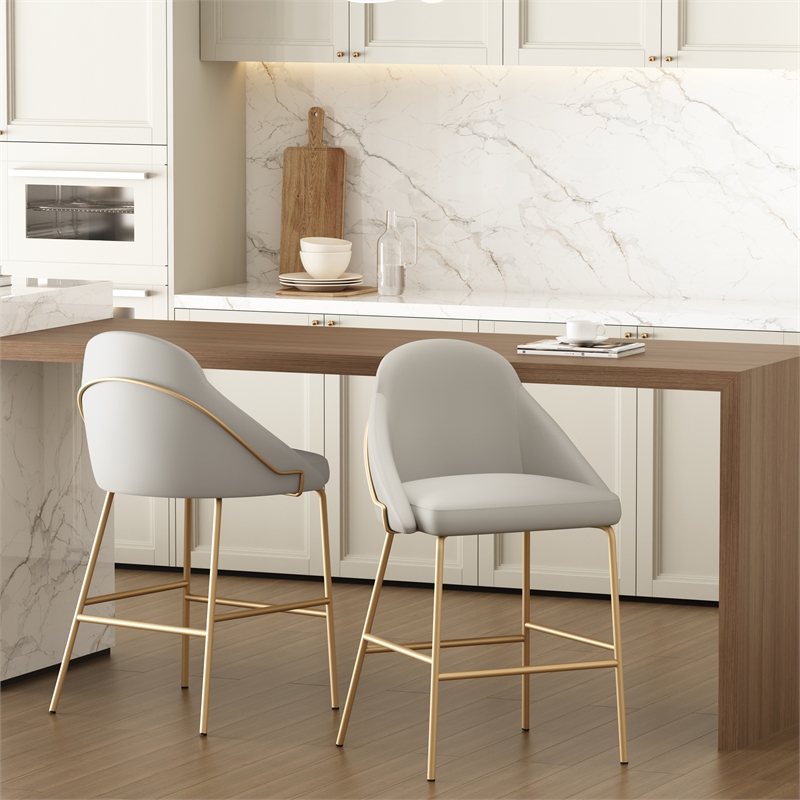 Gracie Stone and Gold Leatherette Counter Stool  with Steel Legs - Set of 2