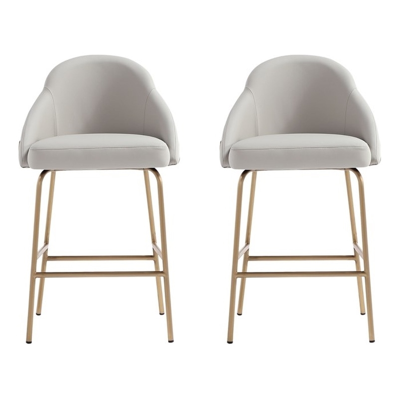 Gracie Stone and Gold Leatherette Counter Stool  with Steel Legs - Set of 2