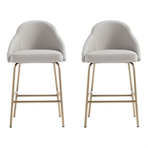 Gracie Stone and Gold Leatherette Counter Stool  with Steel Legs - Set of 2