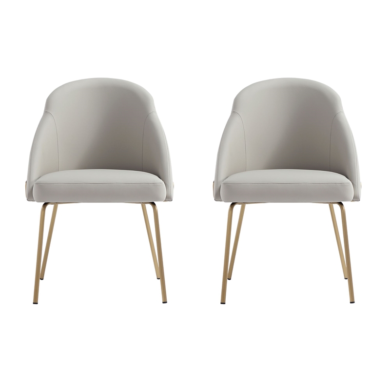 Gracie Stone and Gold Leatherette Dining Chair with Steel Legs - Set of 2