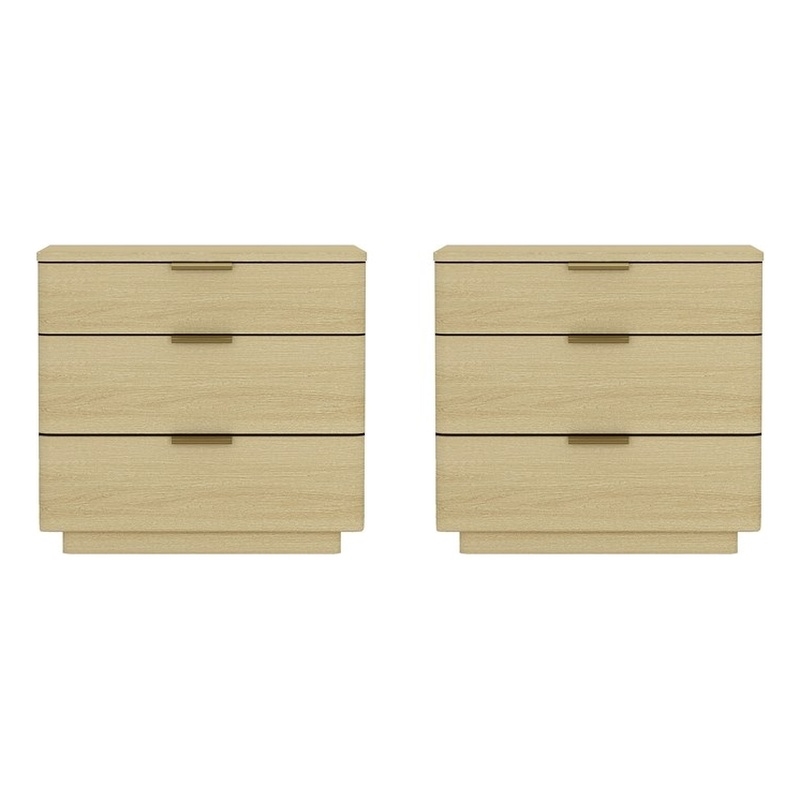 Payton Modern Nightstand with 6 Drawers in Natural Oak and Gold - Set of 2