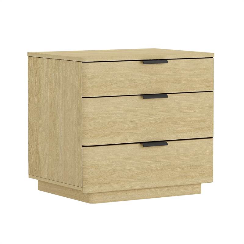 Payton Modern Nightstand with 6 Drawers in Natural Oak and Black - Set of 2