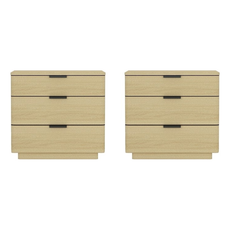 Payton Modern Nightstand with 6 Drawers in Natural Oak and Black - Set of 2