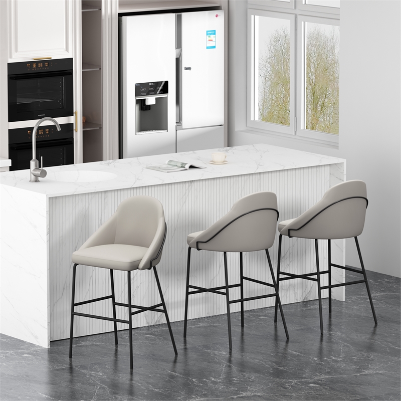 Gracie Stone and Black Leatherette Barstool with Steel Legs - Set of 3