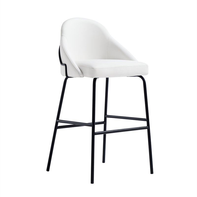 Gracie White and Black Leatherette Barstool with Steel Legs - Set of 3