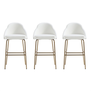 Gracie White and Gold Leatherette Barstool with Steel Legs - Set of 3