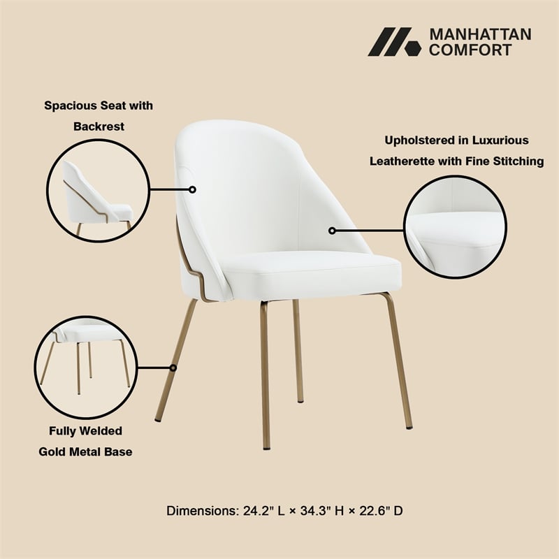 Gracie White and Gold Leatherette Dining Chair with Steel Legs - Set of 4