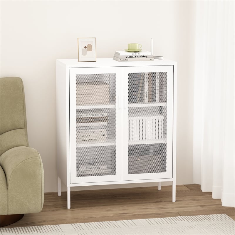 Amelia Modern 31.5 Accent Cabinet with 3 Adjustable Shelves in White