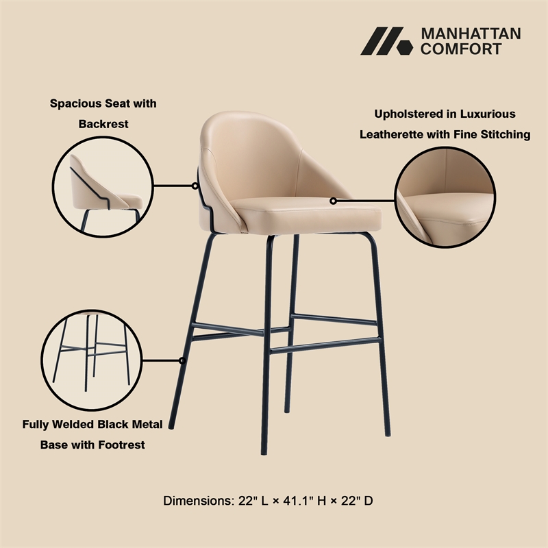 Gracie Tan and Black Leatherette Barstool with Steel Legs