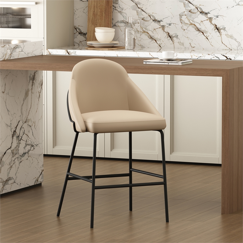Gracie Tan and Black Leatherette Counter Stool  with Steel Legs
