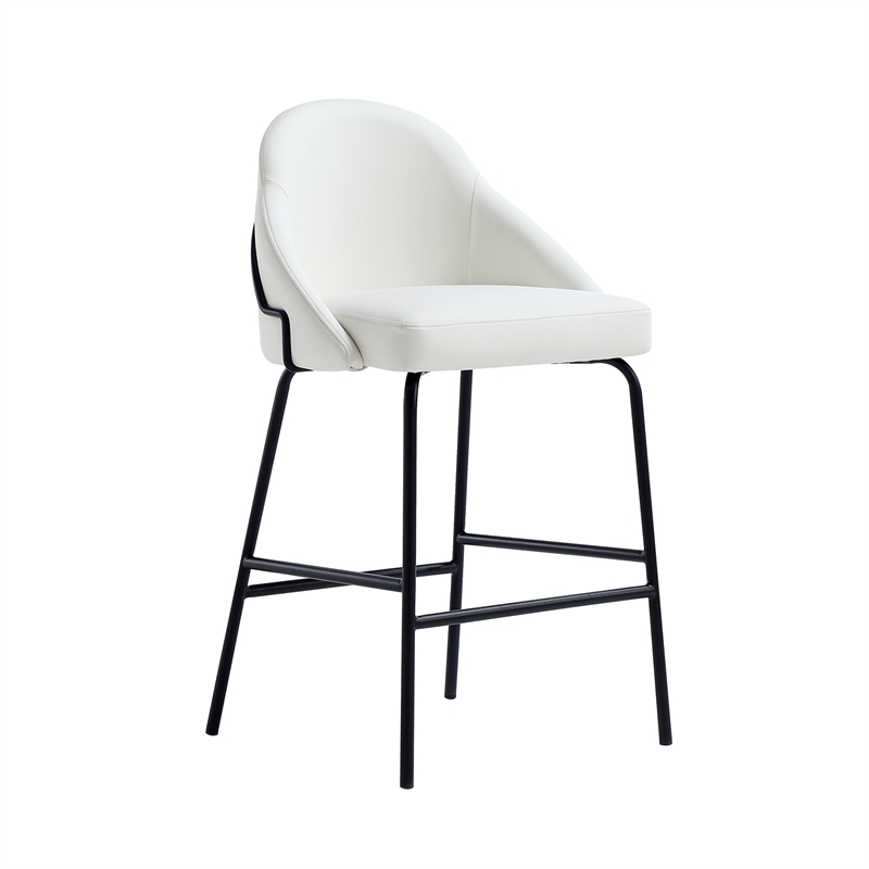 Gracie White and Black Leatherette Counter Stool  with Steel Legs