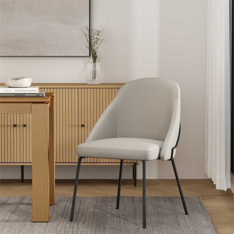 Gracie Stone and Black Leatherette Dining Chair with Steel Legs