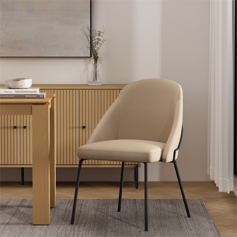 Gracie Tan and Black Leatherette Dining Chair with Steel Legs