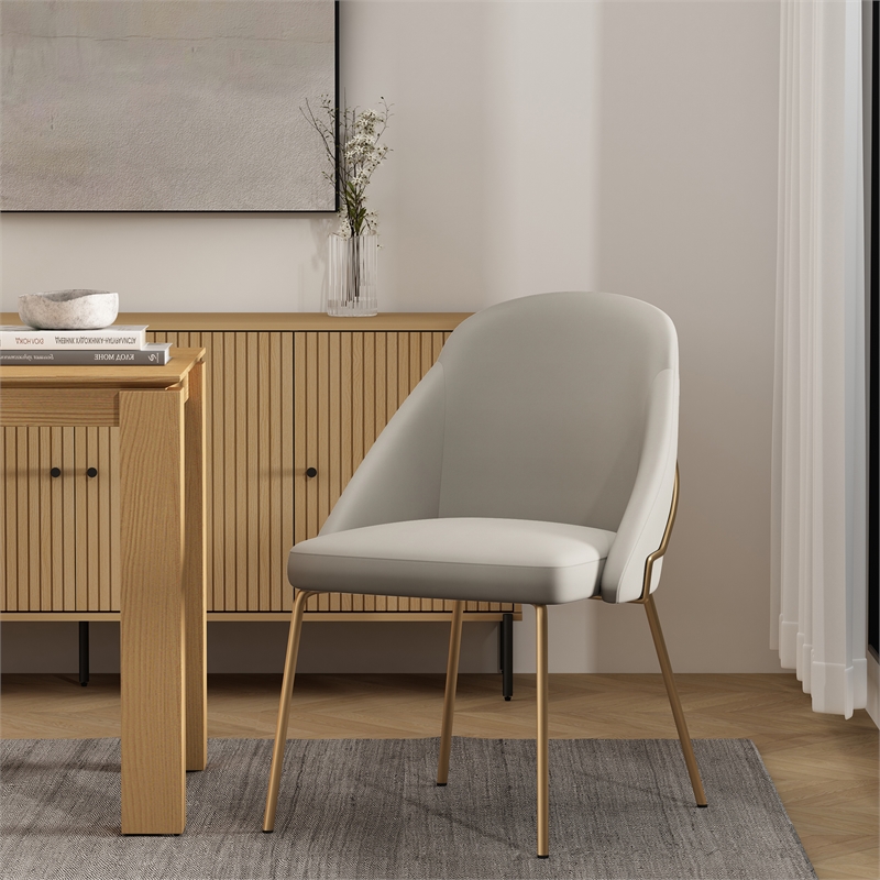 Gracie Stone and Gold Leatherette Dining Chair with Steel Legs