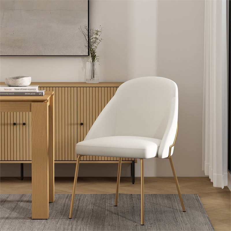 Gracie White and Gold Leatherette Dining Chair with Steel Legs