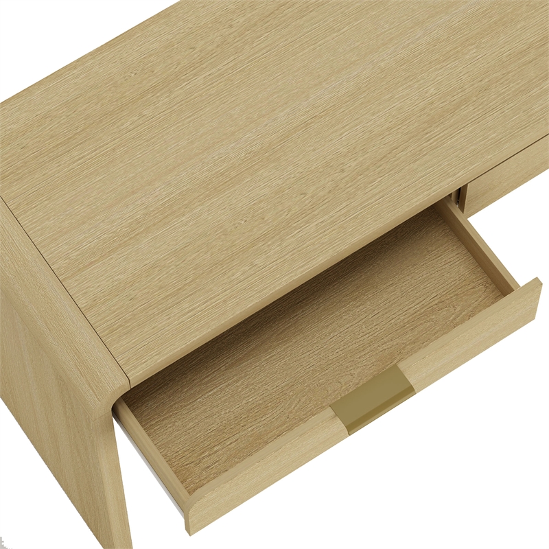 Grace Modern 54 Home Office Desk with 2 Drawers in Natural Oak and Gold