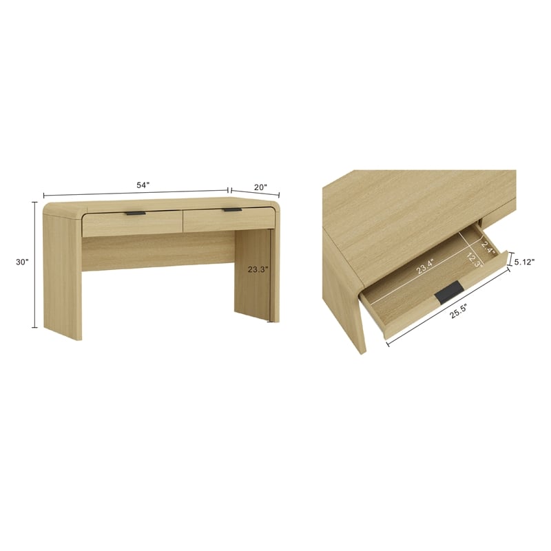 Grace Modern 54 Home Office Desk with 2 Drawers in Natural Oak and Black