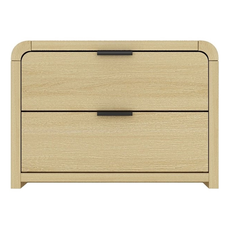 Grace Modern Nightstand with 2 Drawers in Natural Oak and Black