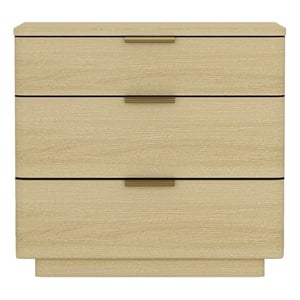 Payton Modern Nightstand with 3 Drawers in Natural Oak and Gold