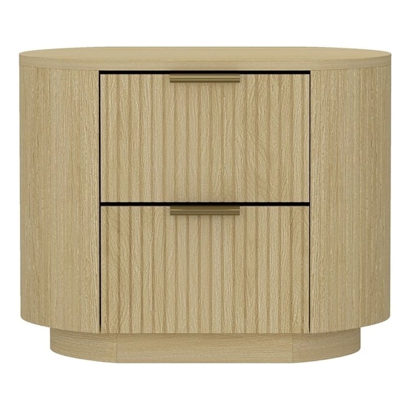 Olivia Modern Nightstand with 2 Drawers in Natural Oak and Gold
