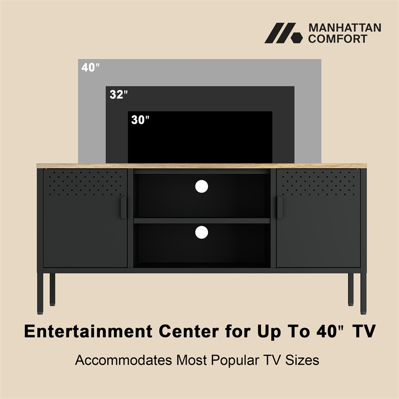 Landen Modern 47 TV Stand with 6 Fixed Shelves in Black