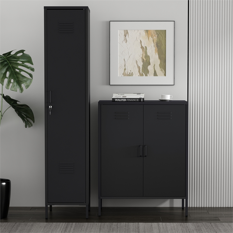 2-Piece Naomi Accent & Storage Cabinets with 8 Adjustable Shelves in Black