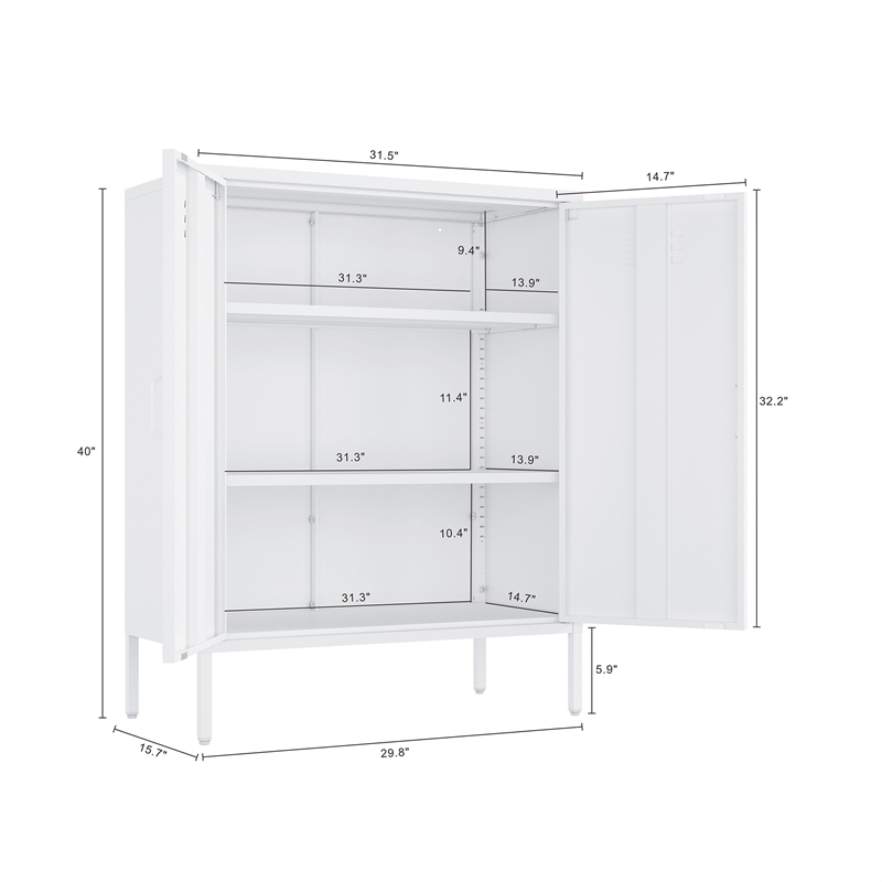 2-Piece Naomi Accent & Storage Cabinets with 8 Adjustable Shelves in White