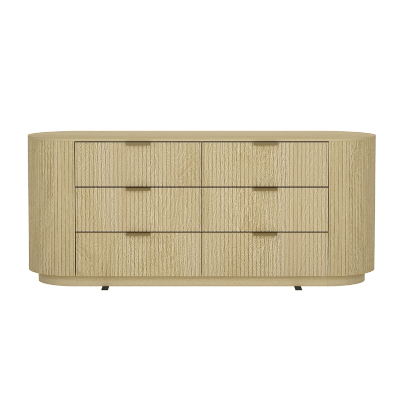 Olivia Modern 71.3 Double Dresser with 6 Drawers in Natural Oak and Gold