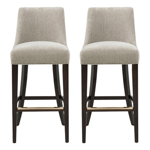 Beever Taupe Chenille Barstool with Rubberwood Legs - Set of 2