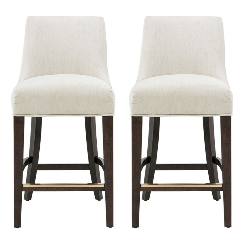 Beever Cream Chenille Counter Stool  with Rubberwood Legs - Set of 2