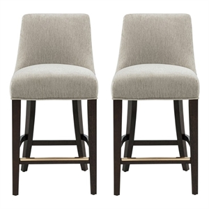 Beever Taupe Chenille Counter Stool  with Rubberwood Legs - Set of 2