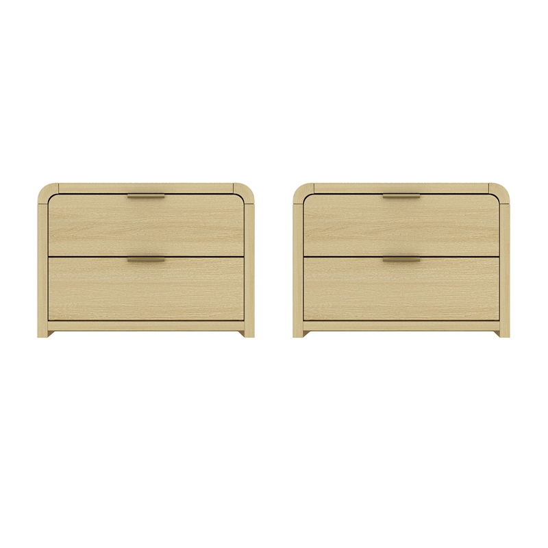 Grace Modern Nightstand with 4 Drawers in Natural Oak and Gold - Set of 2