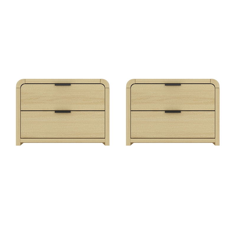 Grace Modern Nightstand with 4 Drawers in Natural Oak and Black - Set of 2