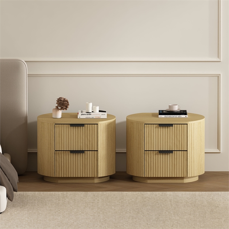 Olivia Modern Nightstand with 4 Drawers in Natural Oak and Black - Set of 2