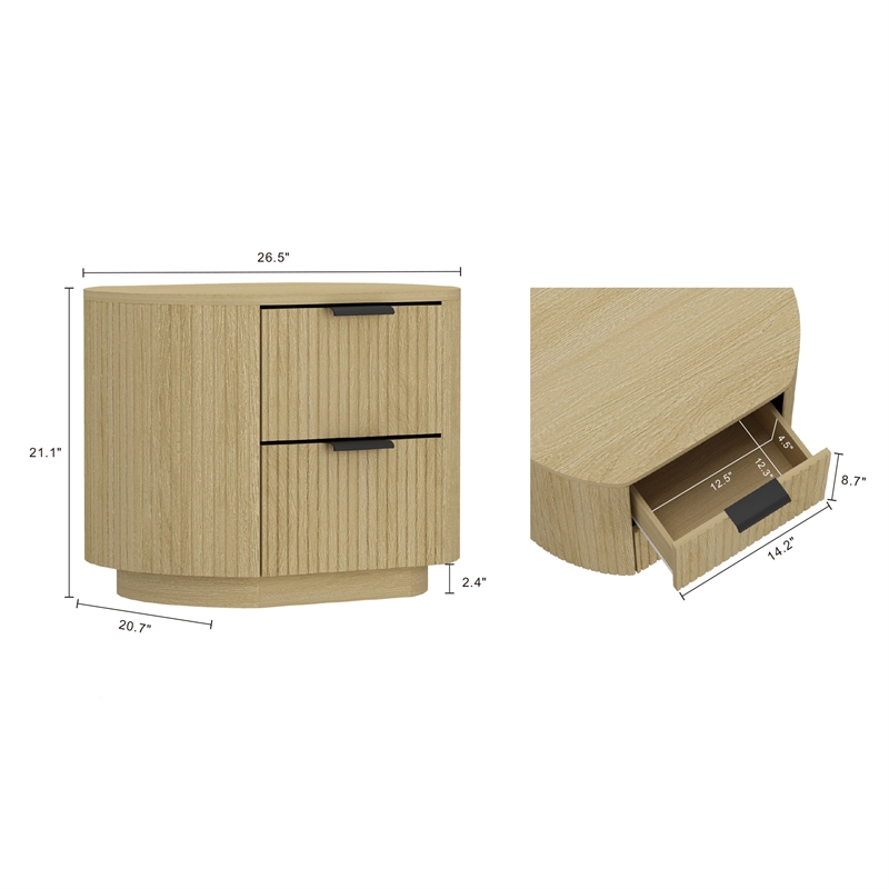 Olivia Modern Nightstand with 4 Drawers in Natural Oak and Black - Set of 2