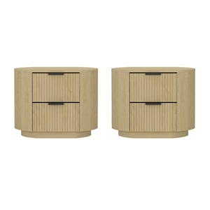 Olivia Modern Nightstand with 4 Drawers in Natural Oak and Black - Set of 2