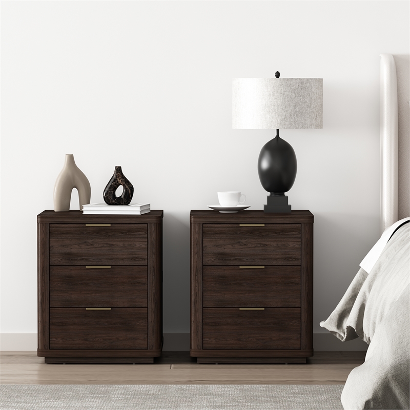 Evelyn Modern Nightstand with 6 Full Extension Drawers in Brown - Set of 2