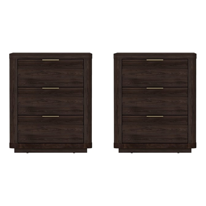 Evelyn Modern Nightstand with 6 Full Extension Drawers in Brown - Set of 2